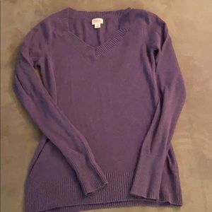 purple v neck sweater